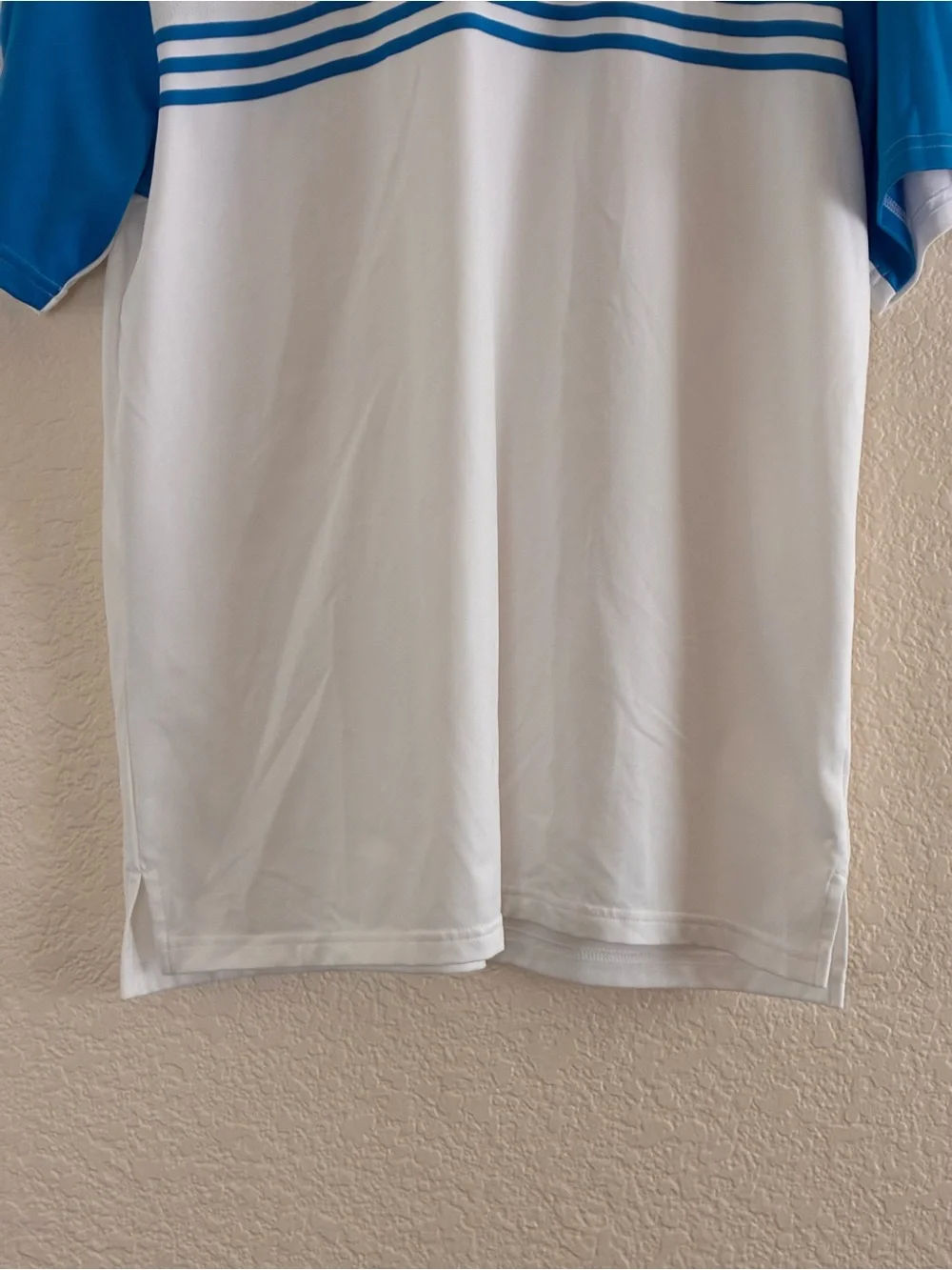Adidas | Blue and white striped athletic short sleeve polo t-shirt size large